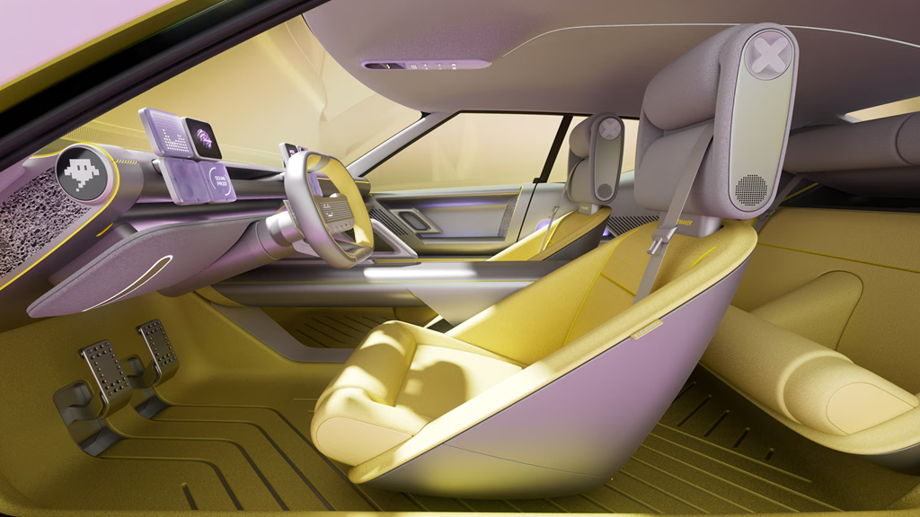 Interior minimalista del Concept THREE con tecnología sostenible y paneles digitales de Hyundai Motor